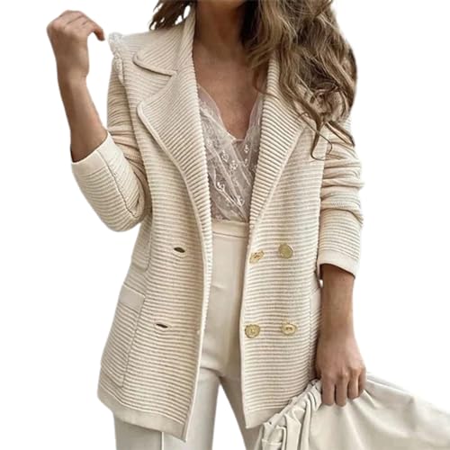 Women Business Jacket Women's Mid Length Double-breasted Suit Coat with Pockets Formal Style Solid Color Thick Warm