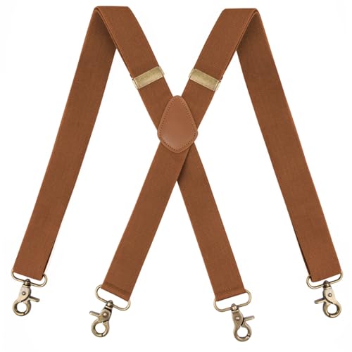 Fasker Suspenders for Men Heavy Duty 1.4 Inch Adjustable Elastic Straps X-Back Mens Suspenders,Brown