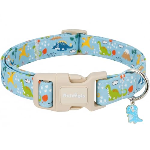 Astdogio Dinosaur Dog Collar for Small Dogs, Cute Puppy Collars with Quick Release Buckle, Cotton Dog Collars for Small Medium Large Dogs, Fashion Pet Collar for Girl Boy Dog-S