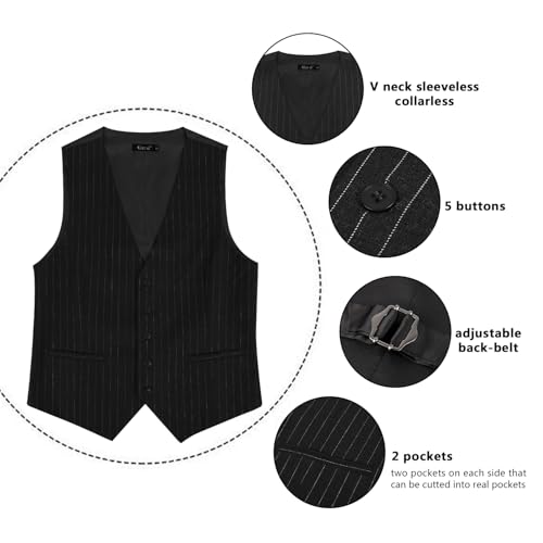 Image of Alizeal Mens Pinstripe Business Vest Formal Fit | V-Neck Bollar 5-Button Front Waistcoat for Suit Tuxedo and Formal Events