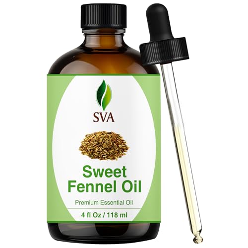SVA Sweet Fennel Essential Oil – 4 Fl Oz – 100% Natural Fennel Oil - for Diffuser, Hair Care, Face, Skin Care, Aromatherapy, Scalp and Body Massage, Soap and Candle Making – with Dropper