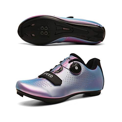 WOLFWAY Womens Cycling Shoes Road Bike Spin Shoes with Buckle, Cleat Ladies SPD Shoes for Indoor Spin Road Racing Bikes