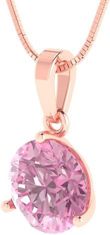 Clara Pucci 2 cttw Pink Simulated Diamond Rose Gold-Plated Silver Necklace and Pendant for Women (16" Box Chain,Round Cut,8.0mm) - Image 2