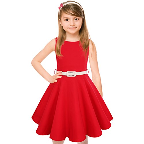 Girls Vintage Dresses Girls' Special Occasion Dress 50S Retro Kids Dresses Swing Rockabilly Sleeveless, Red, Size 6 #TOP15