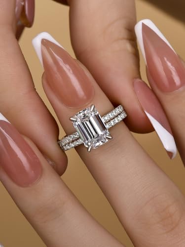 3.0CT Emerald Cut Bridal Wedding Ring Set for Women,S925 Silver AAAAA Grade CZ Elegant Engagement Ring & Wedding Band3