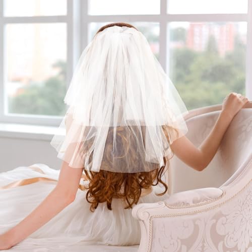 Velo de tul doble fácil de sujetar para un look voluminoso elegante 4