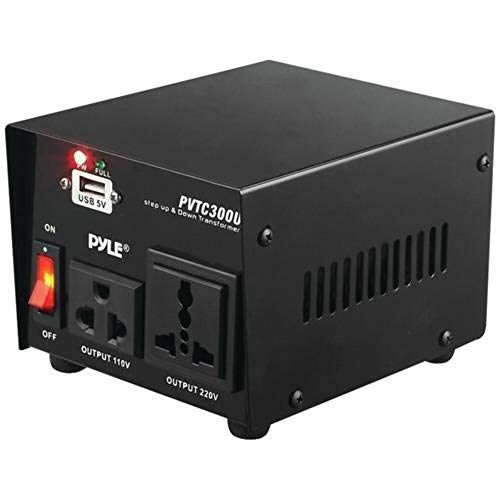 PYLE PVTC300U Voltage Converter Step Up and Down AC 110/220 Volts Transformer USB Charging Port, 300 Watt
