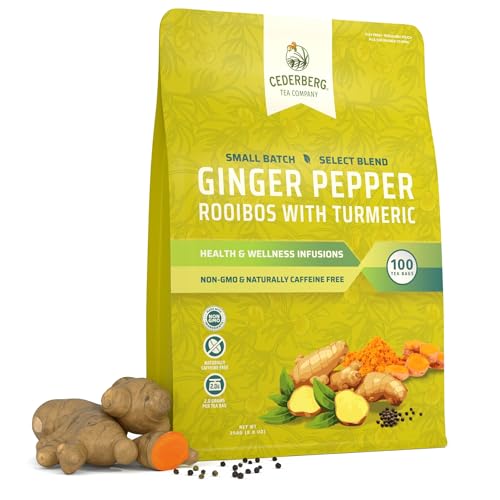 Cederberg Tea Company Ginger Pepper Rooibos with Turmeric Tea Bags - Organic, South African Herbal Tea, Naturally Caffeine Free Tea, Small Batch - Select Blend Non-GMO, Premium Leaf, Antioxidant-Rich, 100 Count