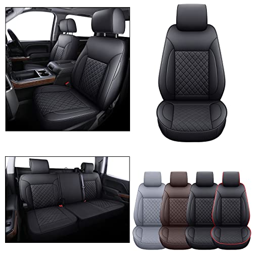 LUCKYMAN CLUB Chevy Silverado/Sierra P01-S1 Seat Covers Full Set, Fit 2019-2024 1500/2020-2024 2500 HD/3500 HD Crew Cab with Breathable Faux Leather (Full Set, Black)