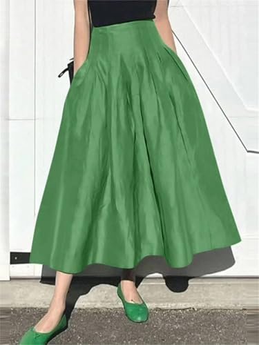 Women’S Pleated Long Skirt High Waist A-Line Party Workwear Non Stretch Regular Fit Ankle Length Formal Style2