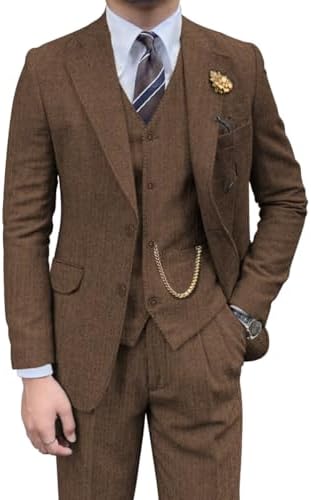 Retro Mens 3 Piece Suit Tweed Herringbone Slim Fit Suits Groomsme...