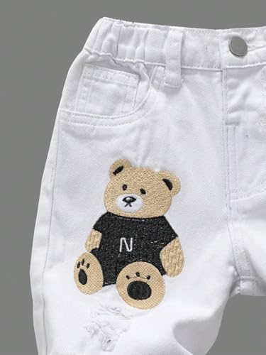 Floerns Calça jeans de perna reta rasgada com estampa de desenho animado para meninos, Branco, 5 Ano