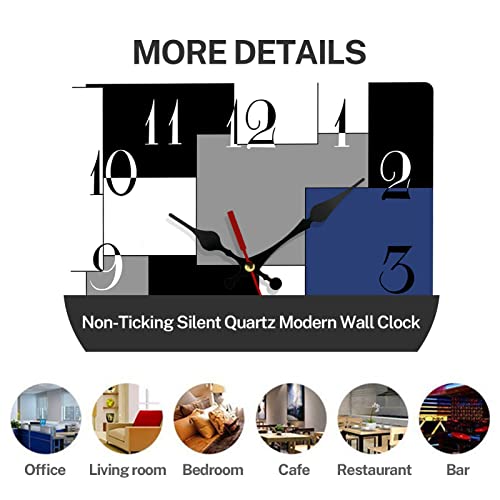 Artsocket Wooden Wall Clock Silent Non-Ticking, Navy Blue Grey Black Abstract Geometric Minimalist Square Rustic Wall Clocks Decor For Home Kitchen Living Room Office, Battery Operated(12 Inch) #TOP4