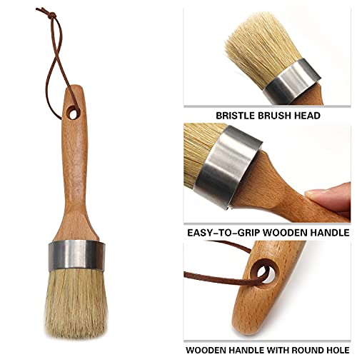 2Pcs Chalk Paint Wax Brush Set For Furniture, Round Paint Brushes For Stencils, Wood Projects, Wax Finishing,Milk Paint - Dark Or Clear Soft Wax, Natural Bristles #TOP2
