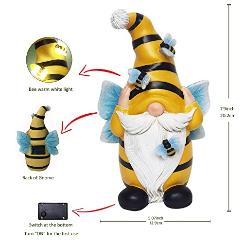 Tstgee Solar Garden Gnome Decorations - Spring Bee Gnome Figurine Solar Garden Lights Outdoor Decorations Waterproof For Patio,Yard,Lawn,Gnome Figurines Hear No Evil #TOP3