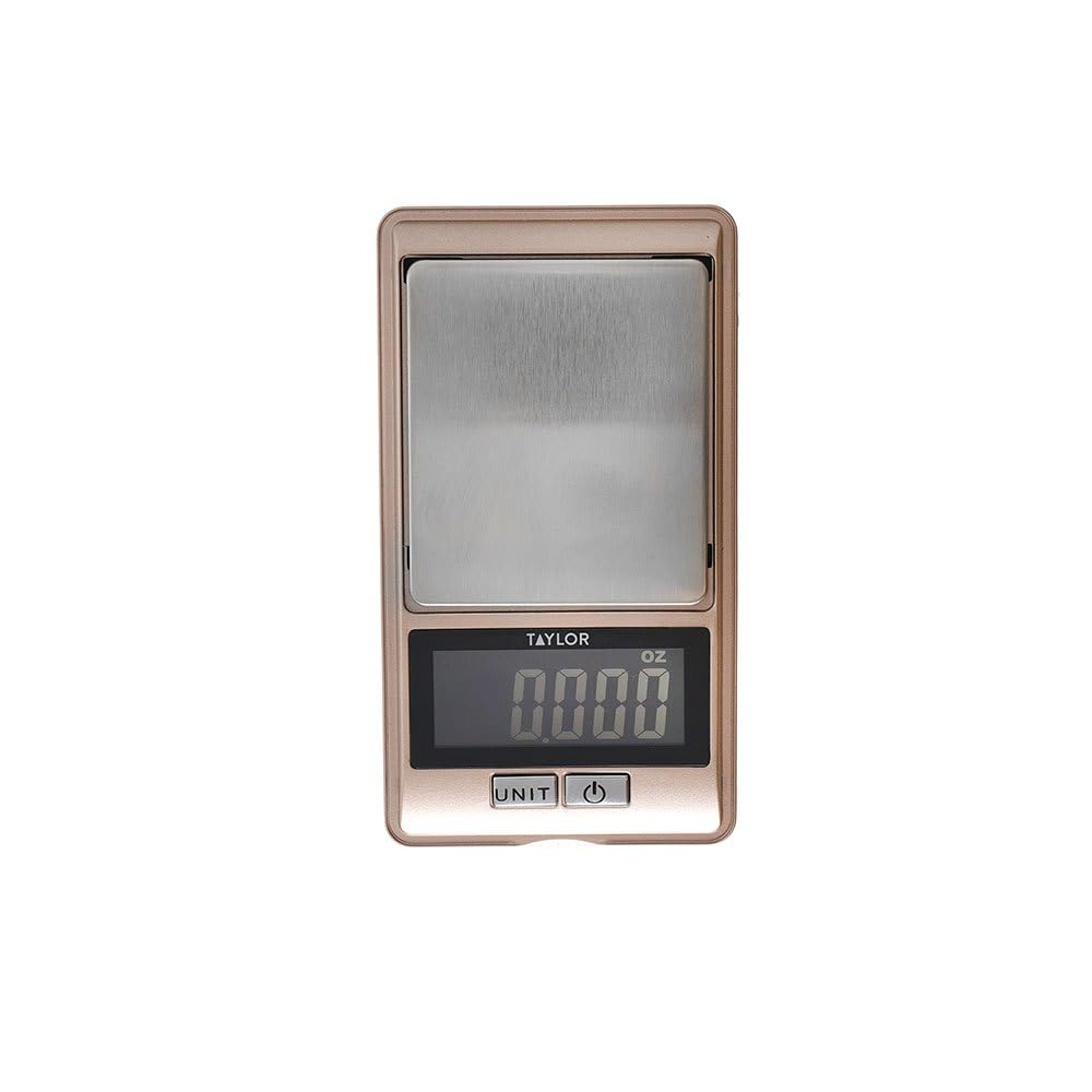 Taylor Pro Precision Kitchen Scales with 0.01g Accuracy & Tare in Gift Box, Pocket Sized, Plastic/Stainless Steel, Rose Gold, 500g / 16oz Weighing Capacity