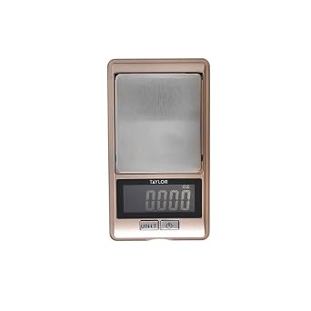 Taylor Pro Precision Kitchen Scales with 0.01g Accuracy & Tare in Gift Box, Pocket Sized, Plastic / Stainless Steel, Rose Gold, 500g / 16oz Weighing Capacity