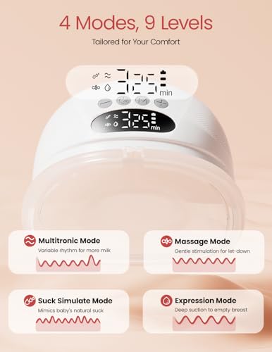NCVI Hands-Free Breast Pump, Wearable Breastfeeding Pump with 300mmHg Strong Suction, 1400mAh Long Battery, Ultra-Quiet Portable Electric Pump with 4 Modes & 9 Levels, 19/21/24mm, 2-Pack, White - Thumbnail 4