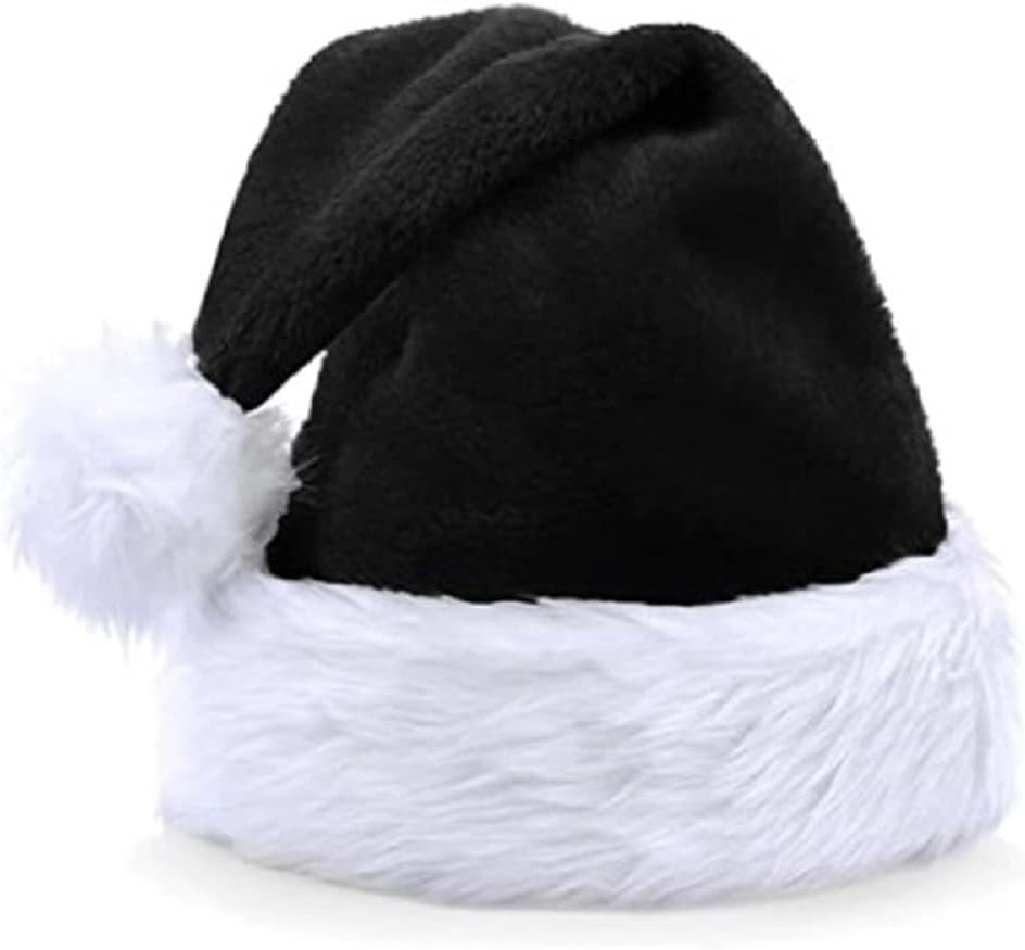 Black Santa Hat for Child Unisex Velvet Christmas hat Comfort Xmas Hat Extra Plush for Christmas New Year Festive Holiday Party