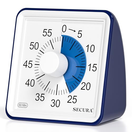 Secura 60-Minute Visual Timer, Classroom Timer, Countdown Timer for Kids and Adults, Time Management Tool for Teaching (Navy Blue & Navy Blue)