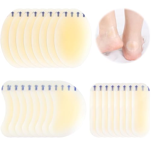 Pansement Ampoule, 24Pcs Pansement Hydrocolloïde, 3 Tailles Protege Talon Chaussure, Gel Bandages pour Prévention et Soin des Ampoules au Pied Orteil et Talon