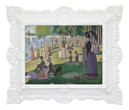 Tableau Seurat reproduction sur toile avec cadre baroque blanc LIGUORO
