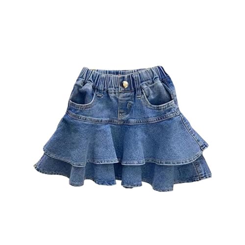 2025 Falda vaquera para niñas, niña pequeña, informal, cintura elástica, cómoda, falda de conjunto de verano para niñas pequeñas disfraz, azul, 7-8 años