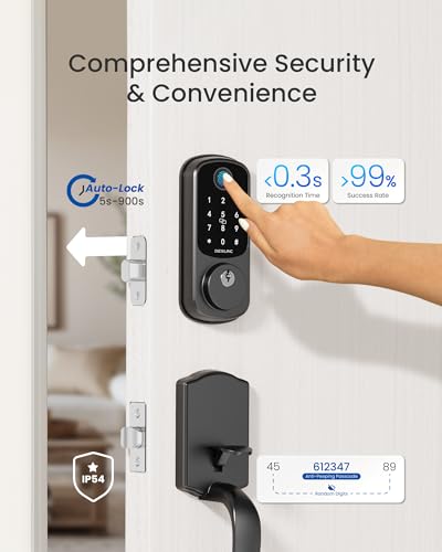 DESLOC B200 Keyless Entry Door Lock with Handle Set, Smart Locks for Front Door, Deadbolt Smart Lock, Front Door Locks Set, Electronic keypad Deadbolt with Handle, 12 Months Battery, IP54 thumbnail 4