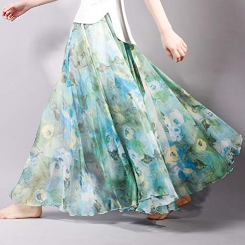 Saia longa KESYOO feminina floral de chifon, maxi, cintura elástica, estampa boêmia, plissada, compr