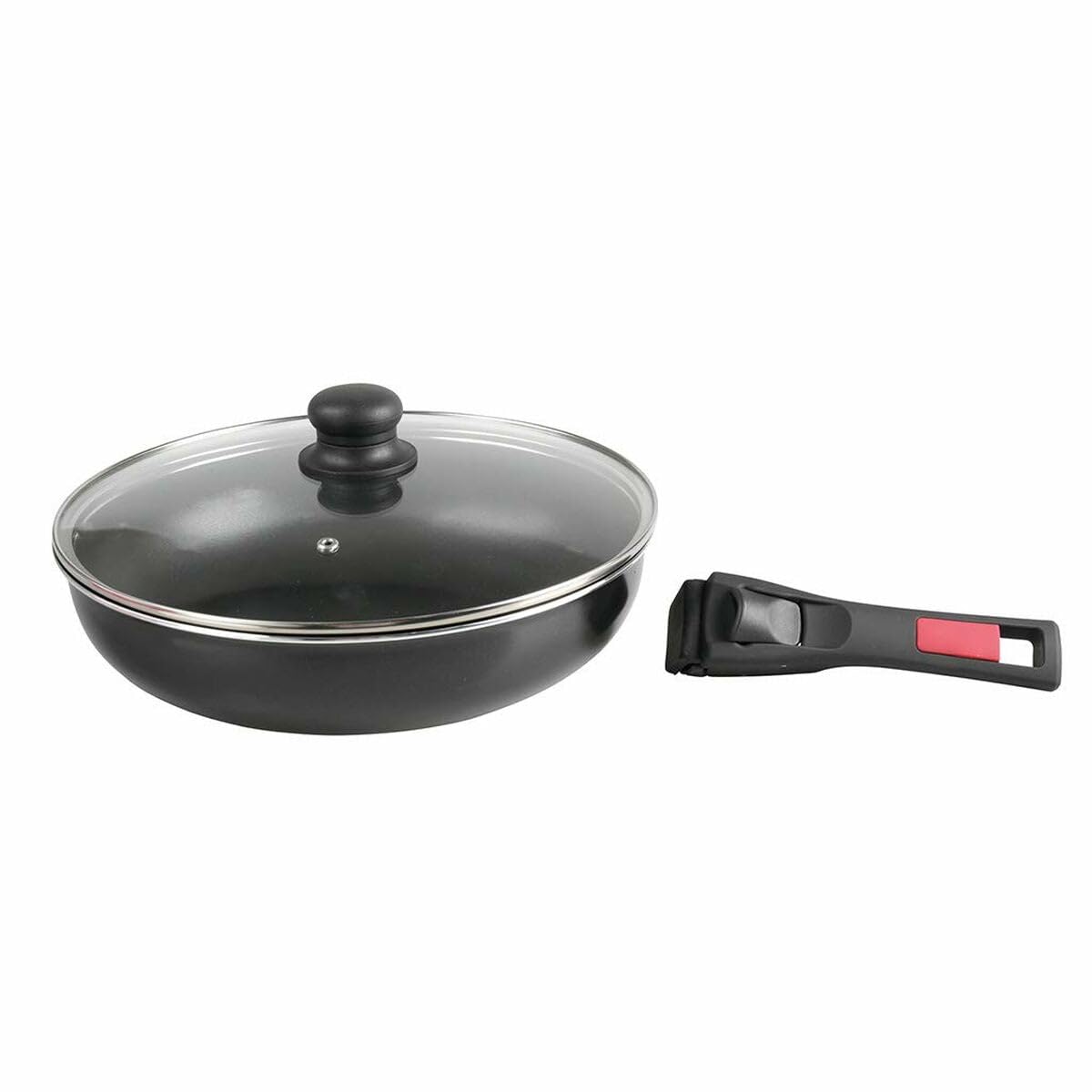 Sitram 712380 Sauteuse Agile 28 cm en aluminium revêtement noir anti-adhérent sans PFOA - manche amovible clipsable - couvercle en verre - tous feux dont induction, 3 liters, Noir