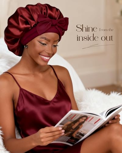 Image of YANIBEST Adjustable Silk Bonnet for Sleeping Women Double Layer Satin Bonnet Reduce Friction Prevent Frizz Curly Hair