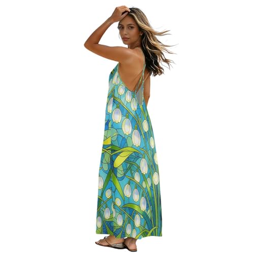 Robe longue de plage dos nu imprimé verre teinté pour vos vacances d'été