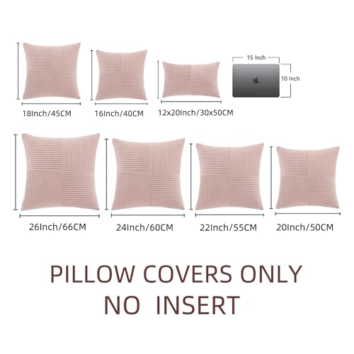 Image of Fancy Homi 2 Packs Blush Pink Euro Decorative Throw Pillow Covers 28x28 Inch for Couch Bed Sofa, Farmhouse Boho Home Decor, Soft Corss Corduroy Patchwork Textured Square Cushion Case 71x71 cm