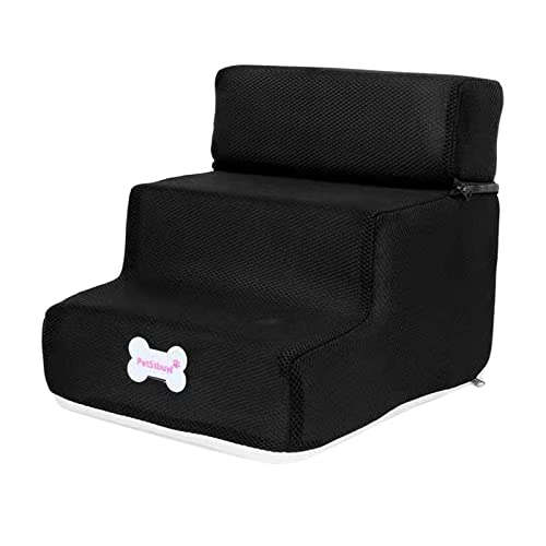 kowaku Escalera para Perros, Escalera de 3 Niveles, casa para Perros pequeños para Cachorros, Gatos, escaleras para Mascotas, Cama Antideslizante para, Negro