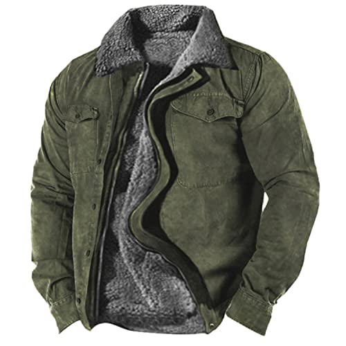 Ymosrh Men's Casual Jacket Sherpa Fleece Lined Jackets Long Sleeve Zip Up Winter Work Coats Hooded Jacket, M-4XL