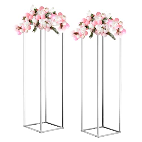 sourcing map Soporte de Flores para Bodas, Columna de Metal para Soporte de Flores de 31.5 de Altura, Tono Plateado, para Decoraciones de Mesa En Bodas, Fiestas y Cenas, 2 Uds