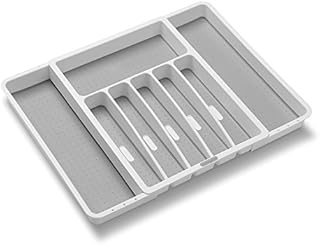 Madesmart Expandable Silverware Tray-White | Classic Collection | 8-Compartments | Icons to Help sort Flatware, Cutlery, Utensils | Soft-Grip Lining | BPA-Free