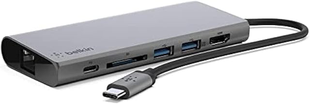 Belkin USB-C Multimedia Hub with Tethered USB-C Cable (USB-C Dock for Mac OS and Windows USB-C Laptops, 1 HDMI Port, 1 Gigabit Ethernet Port)