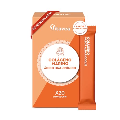 Colágeno Marino y Ácido Hialurónico – Monodosis Orodispersables Sin Agua – Antiedad, Piel Firme y Radiante – Sabor Albaricoque – 20 Monodosis – Vitavea