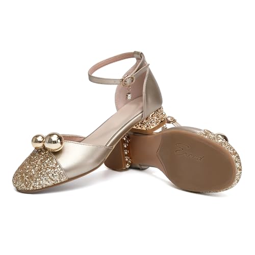 SWDZM Little Girls Dress Shoes Low Heels Sparkle Pink Glitter Pumps for Girls Toddler Party Wedding Princess Dance Shoes Rubber Sole3