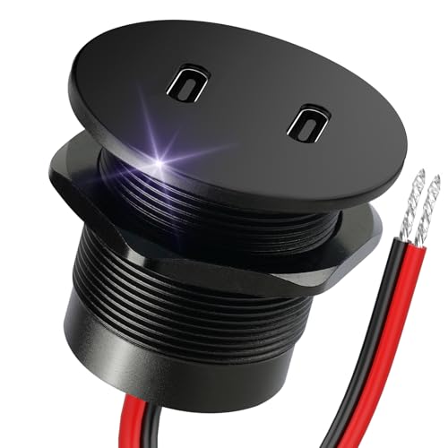 Obeaming Toma USB 12V Camper Aluminio, Doble Puerto PD 3.0 USB-C 20W Socket, Carga Rápida Cargador USB 12V para Barco Marino Camión Autobús Autocaravana Coche Barco, 1pcs