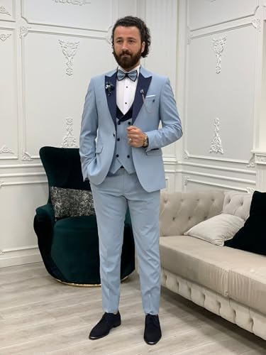 Tuxedo for Men 3 Piece Double Breasted Prom Suits for Men Slim fit Wedding Party Tux 1 Button Jacket Vest Pants4