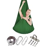 150x280 cm Aerial Yoga Hängematte Set, Anti-Gravity YogaSwing, 200 kg Tragfähigkeit, Nestschaukel für Indoor-Übungen, YogaHängematte, Yoga-Schaukel mit Beschlägen (Grün)