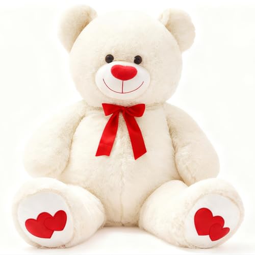 Big Teddy Bear 43in Large Stuffed Animal Plush Toy with Love Heart, White