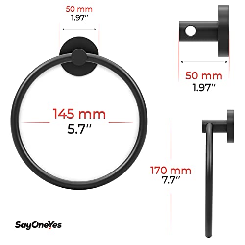 Sayoneyes Matte Black Towel Ring - Premium Quality Sus304 Stainless Steel Rust Proof Hand Towel Holder – Heavy Duty Round Towel Holder For Bathroom Wall Mounted (2 Pack) #TOP2