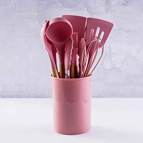 Küchenutensilien-Set Pfannenwender Silikon-Küchenwerkzeug-Set Kochutensilien-Set Pfannenwender Schaufel Suppenlöffel mit Holzgriff Spezielles hitzebeständiges Design