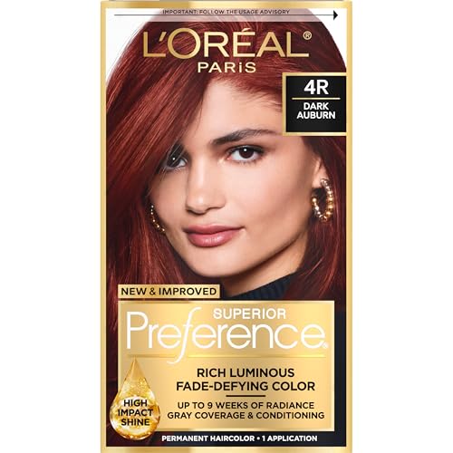L'Oreal Paris Superior Preference Fade-Defying + Shine Permanent Hair Color, 4R Dark Auburn, Pack of 1, Hair Dye