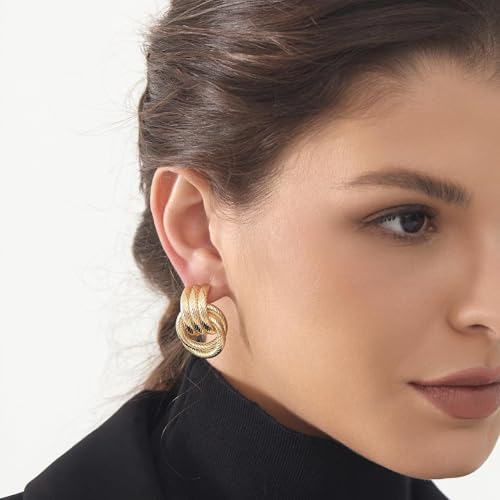 Chunky Knot Link Earrings, Twisted Circle Geometric Drop Dangle Earrings Studs, Women's Jewelry_L Size4