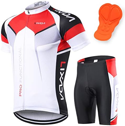 Lixada Men’s Cycling Jersey Set Breathable Men’s Cycling Clothing Sets Quick-Dry Shirt + Padded Short for Outdoor Riding