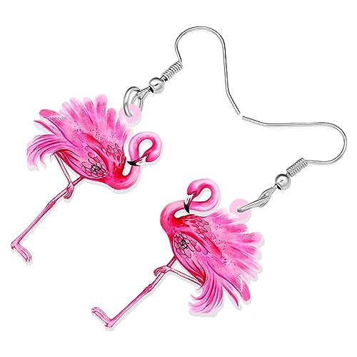 BONSNY Dangle Cute Pink Flamingo Earrings Birds Novelty Hypoallergenic Jewelry For Women Gifts3
